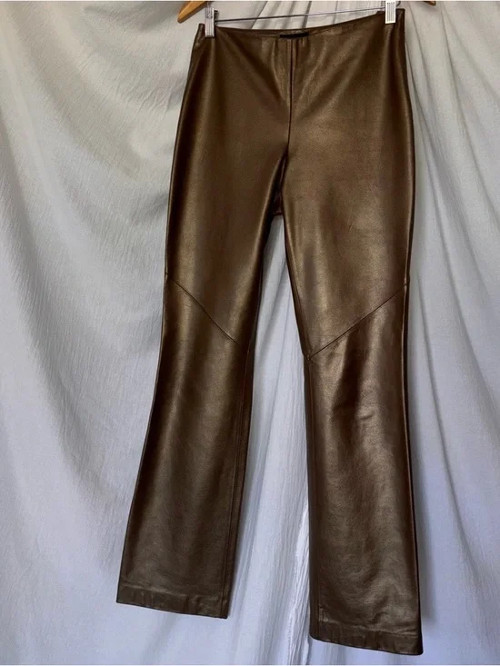 Ralph Ralph Lauren Brown and Gold Leather Pants Size 6 - Picture 1 of 8